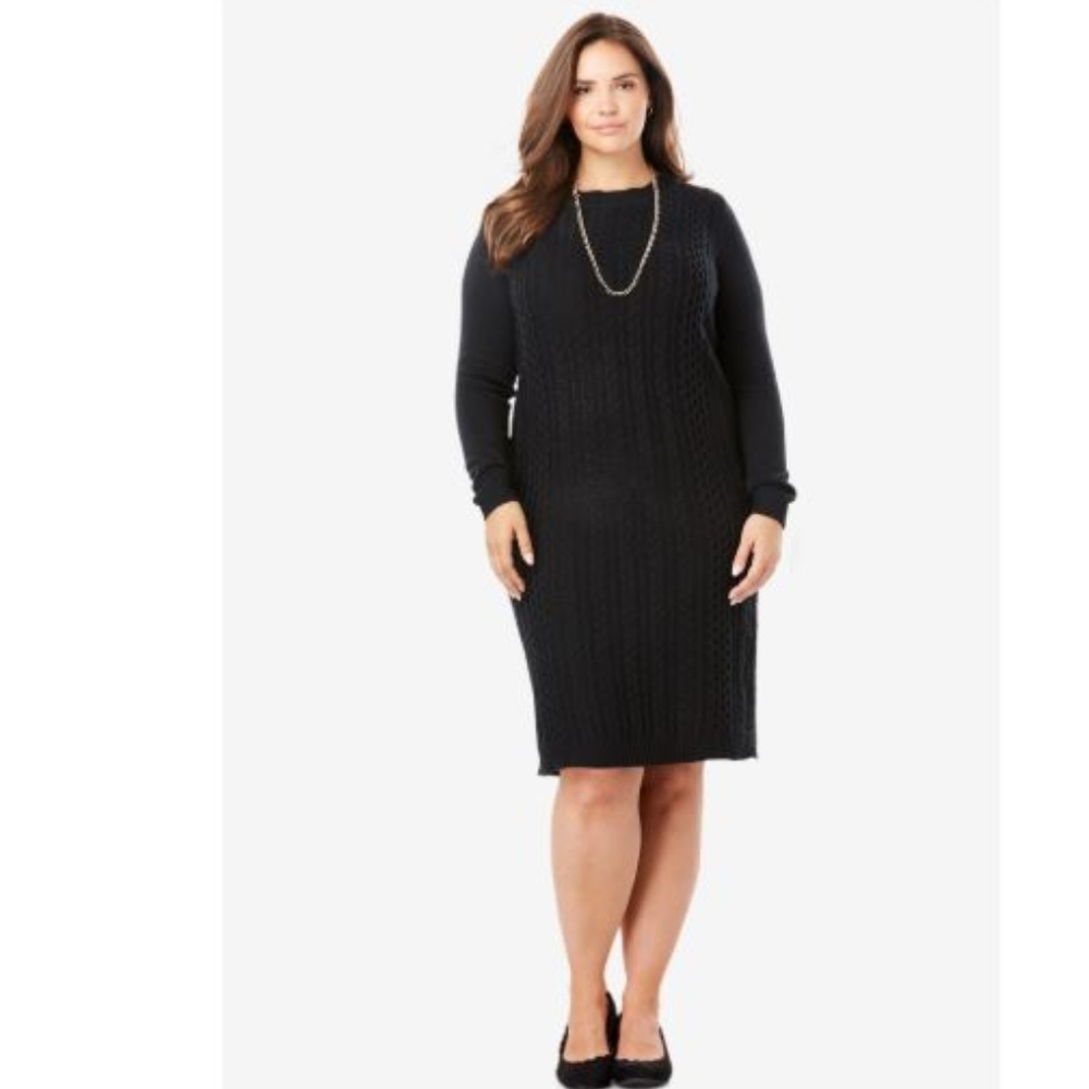 Jessica London long sleeve cableknit sweater black dress